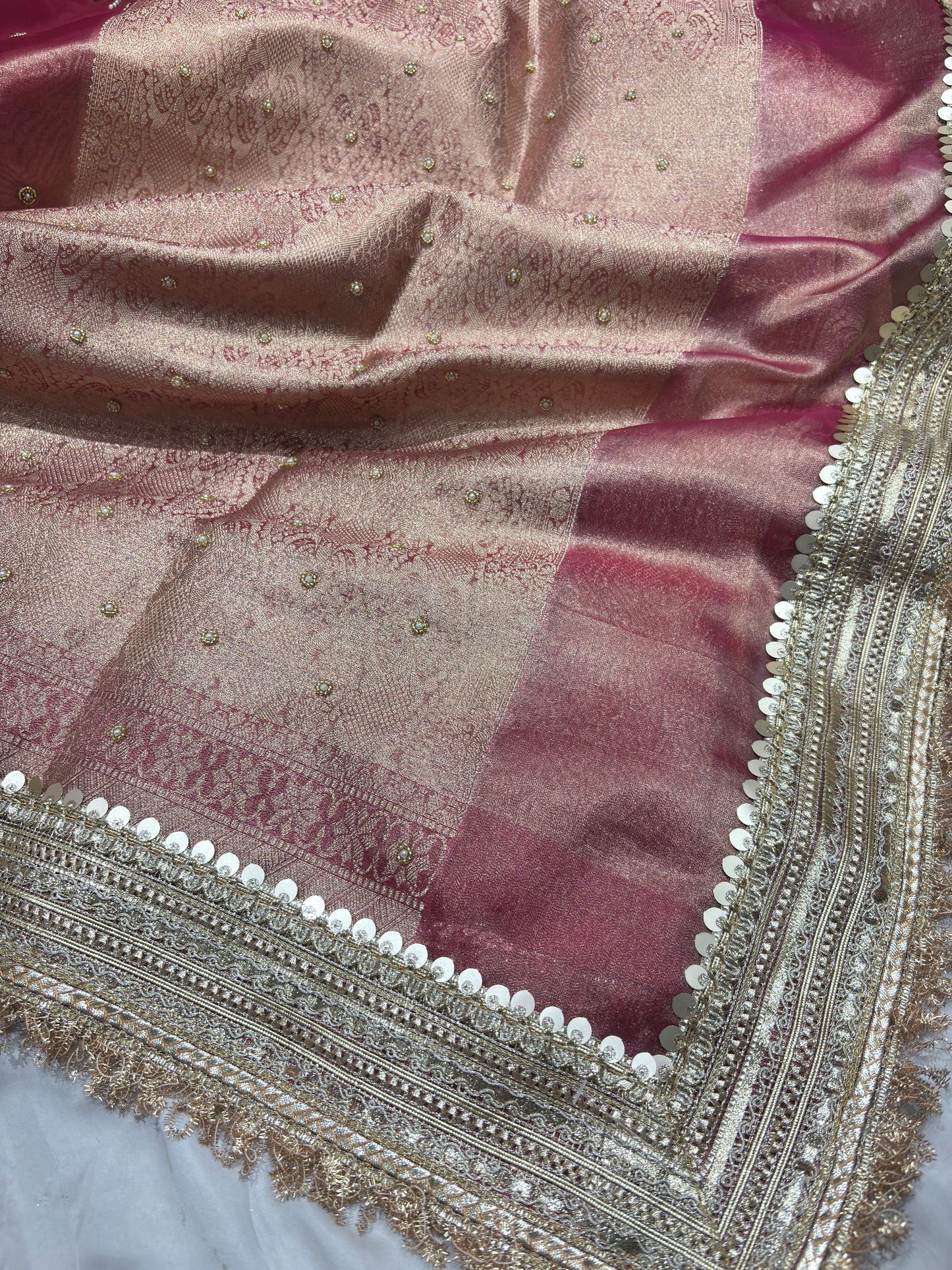 Handcrafted Nandi Motif Designer Saree with Zari Border & Sequin Work