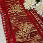Traditional Red Banarasi Style Saree with Golden Zari Floral Design