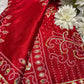 Traditional Red Banarasi Style Saree with Golden Zari Floral Design