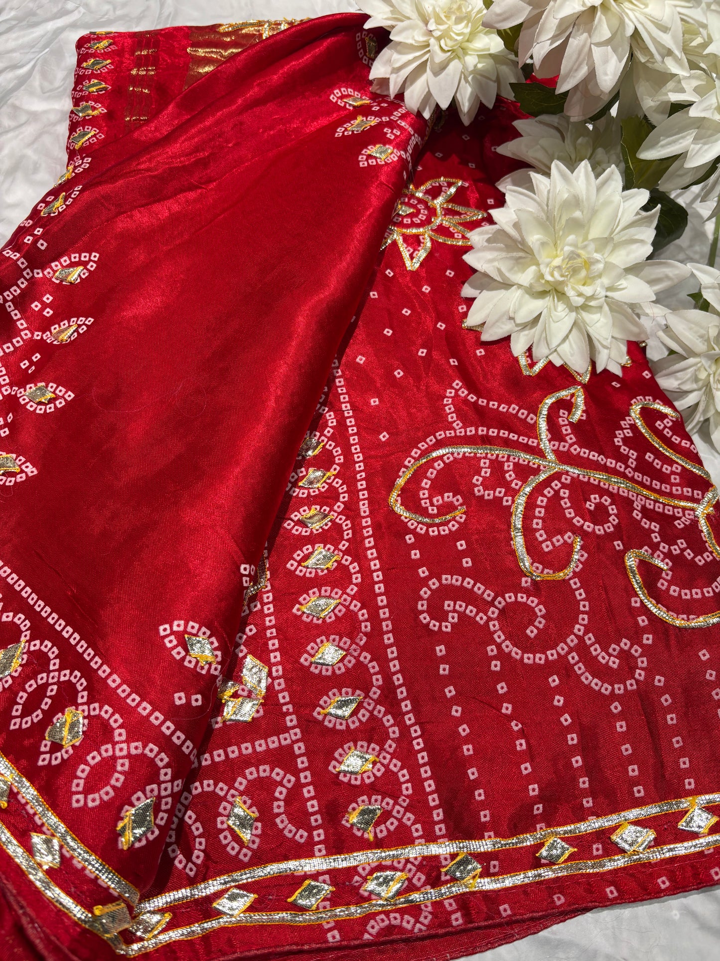 Traditional Red Banarasi Style Saree with Golden Zari Floral Design