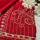 Traditional Red Banarasi Style Saree with Golden Zari Floral Design