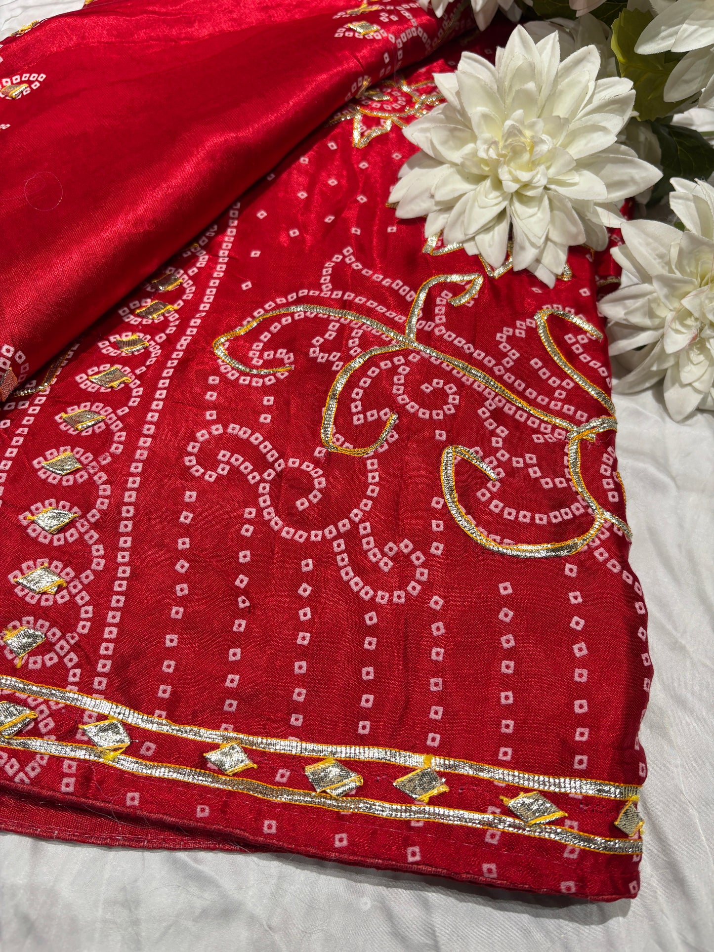 Traditional Red Banarasi Style Saree with Golden Zari Floral Design