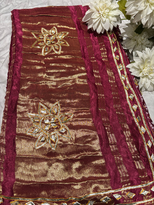 Royal Magenta Banarasi Style Saree with Golden Zari Floral Motifs