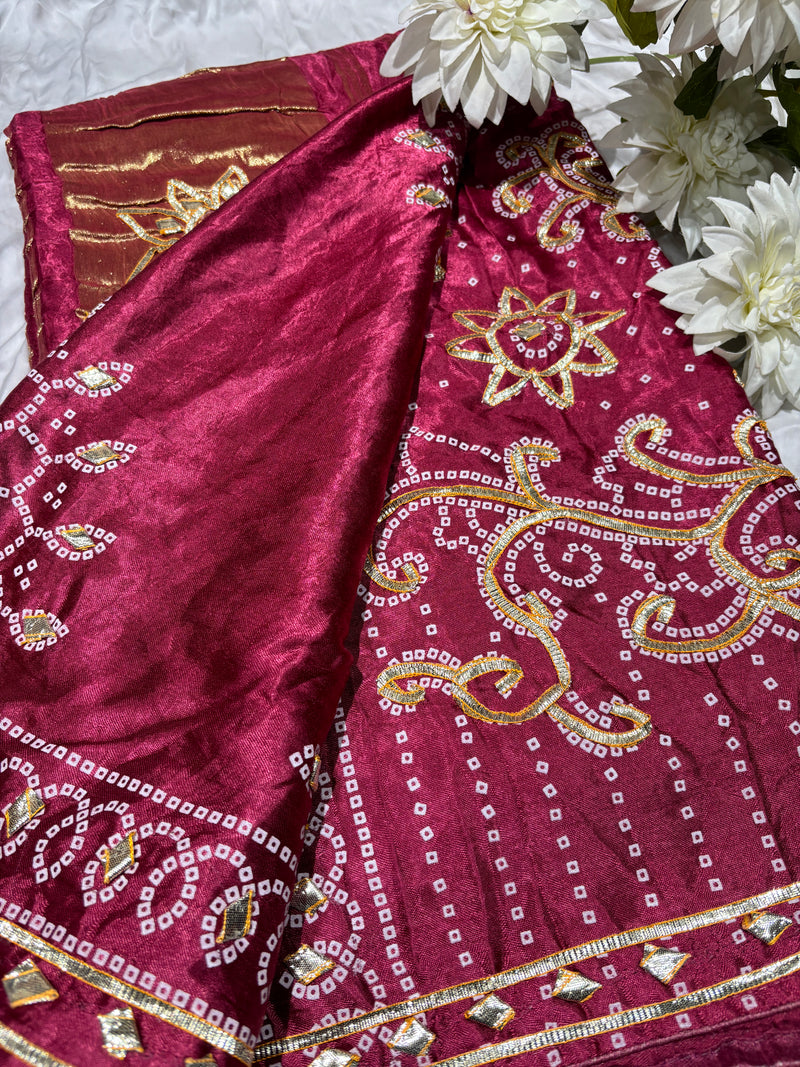 Royal Magenta Banarasi Style Saree with Golden Zari Floral Motifs