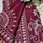 Elegant Maroon Banarasi Style Saree with Golden Zari Floral Weaving