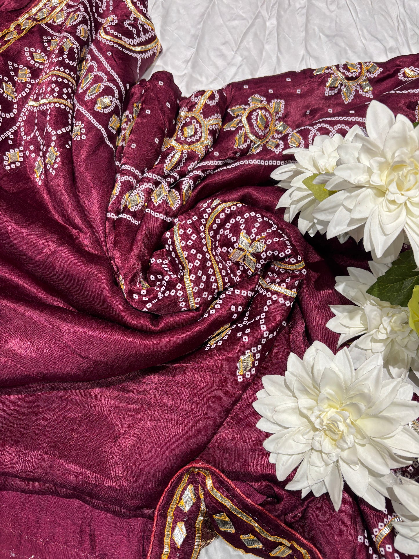 Elegant Maroon Banarasi Style Saree with Golden Zari Floral Weaving