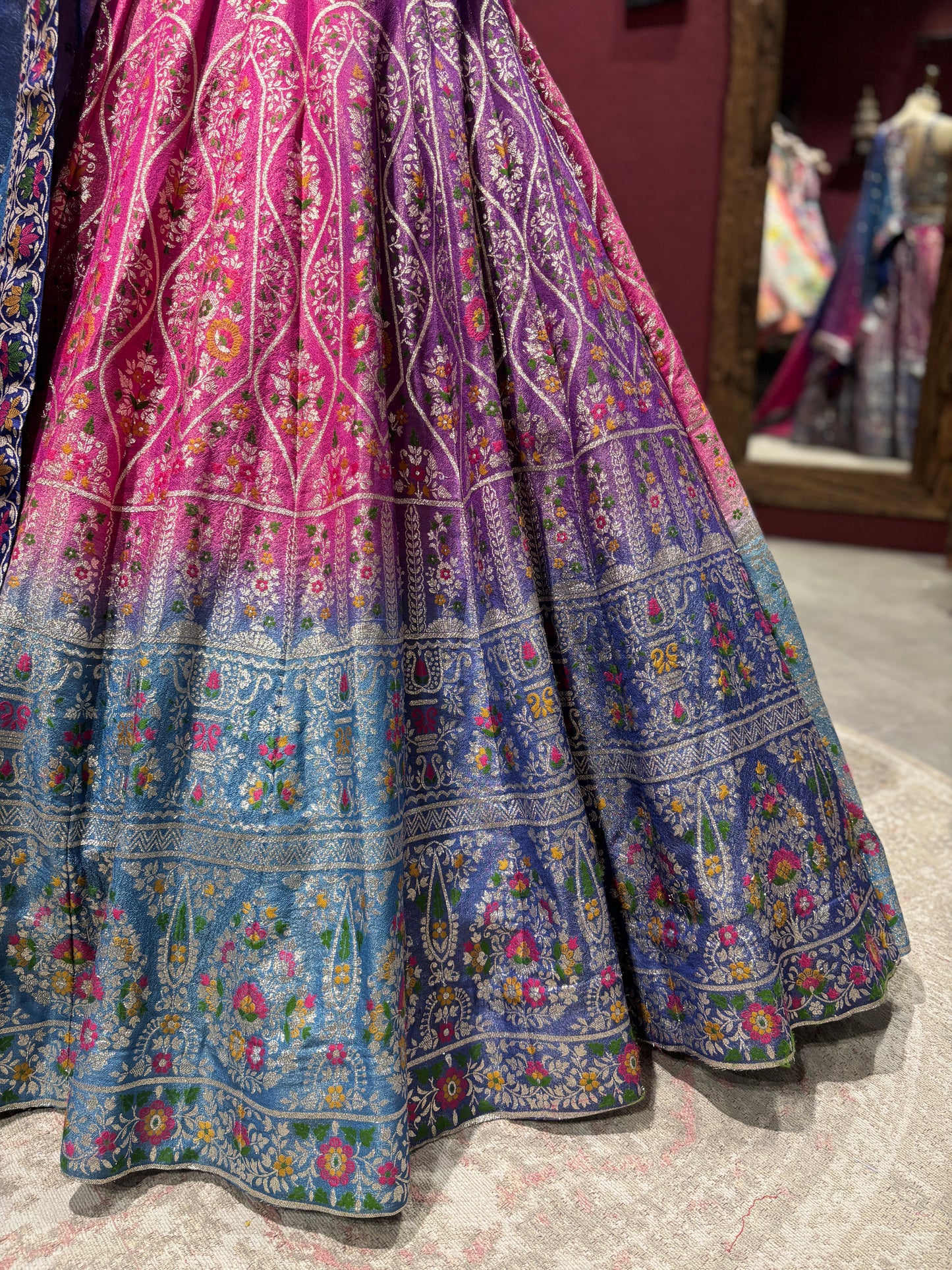 Multicolor Designer Lehenga with Blue Dupatta and Embroidered Blouse