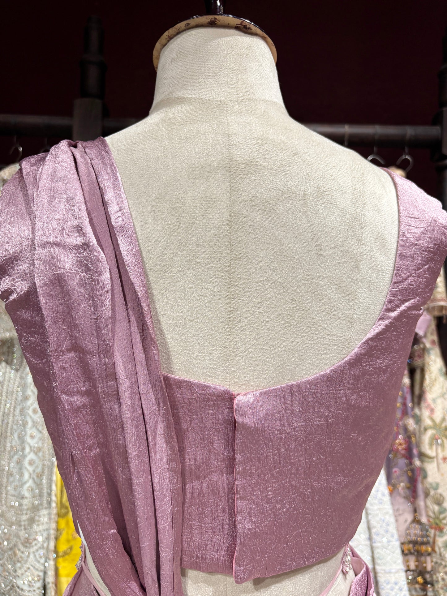 Blush Pink Shimmer Drape Saree with Hand-Embellished Designer Blouse