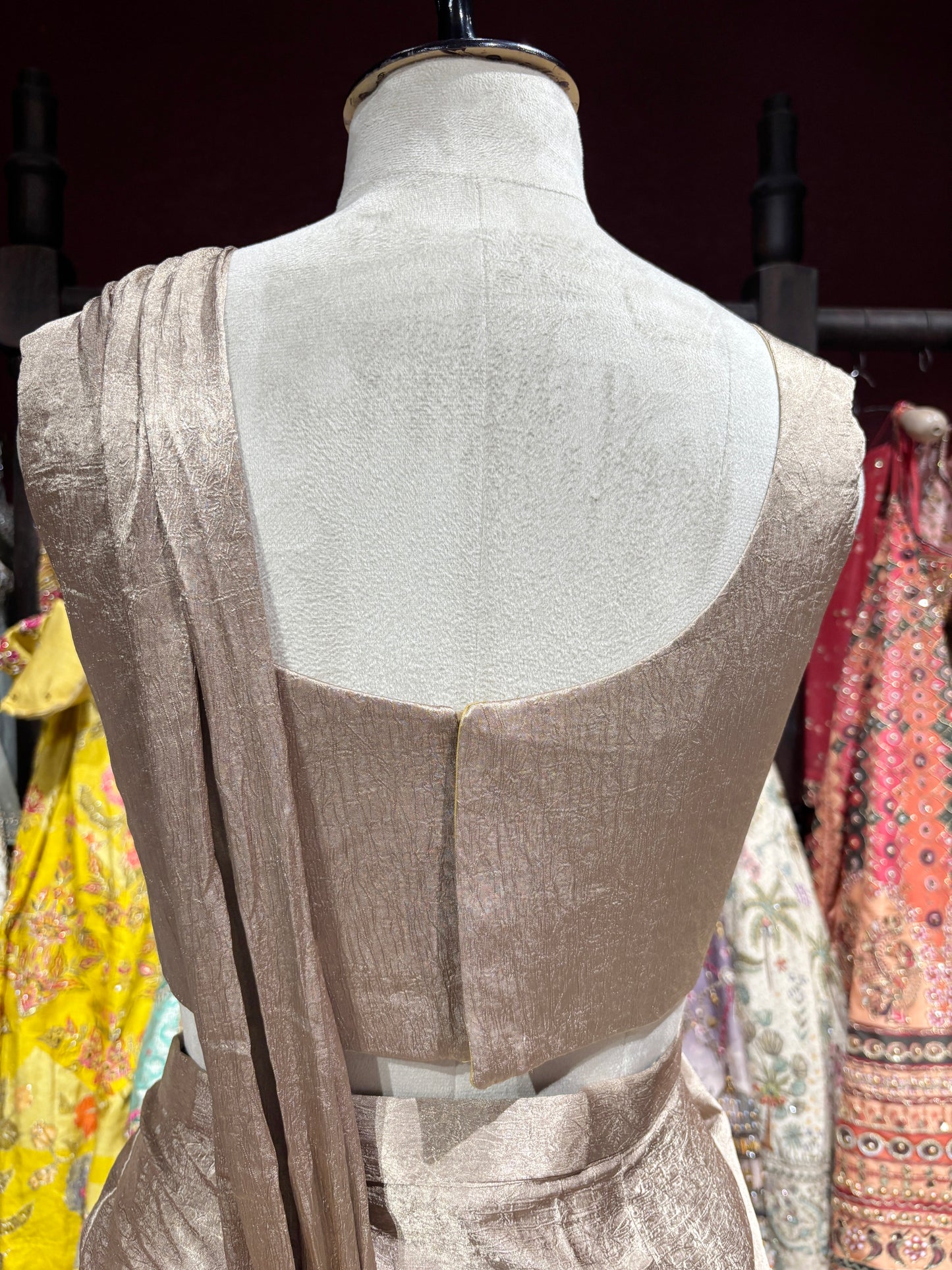 Gold Shimmer Drape Saree with Hand-Embellished Designer Blouse