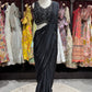 Midnight Black Designer Drape Saree with Mirror Embellished Blouse