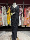 Midnight Black Designer Drape Saree with Mirror Embellished Blouse
