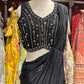 Midnight Black Designer Drape Saree with Mirror Embellished Blouse