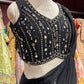 Midnight Black Designer Drape Saree with Mirror Embellished Blouse