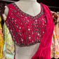 Fuchsia Pink Designer Drape Saree with Mirror Embellished Blouse