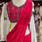 Fuchsia Pink Designer Drape Saree with Mirror Embellished Blouse