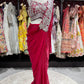 Ruby Pink Designer Drape Saree with Silver Floral Embroidered Blouse