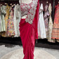 Ruby Pink Designer Drape Saree with Silver Floral Embroidered Blouse