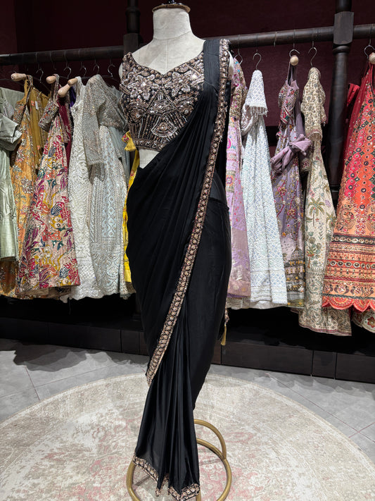 Classic Black Designer Saree with Hand-Embellished Sequin Blouse