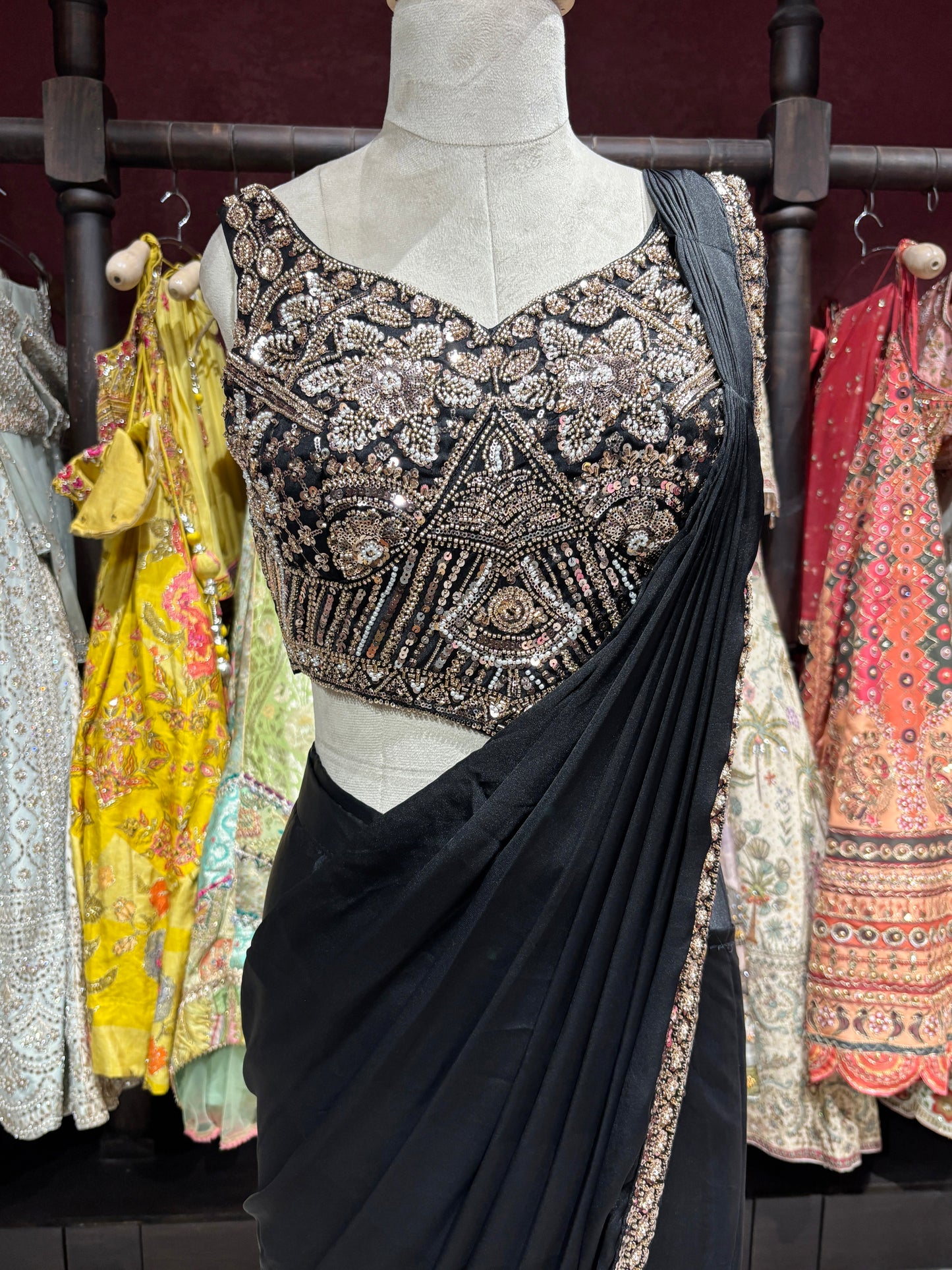 Classic Black Designer Saree with Hand-Embellished Sequin Blouse