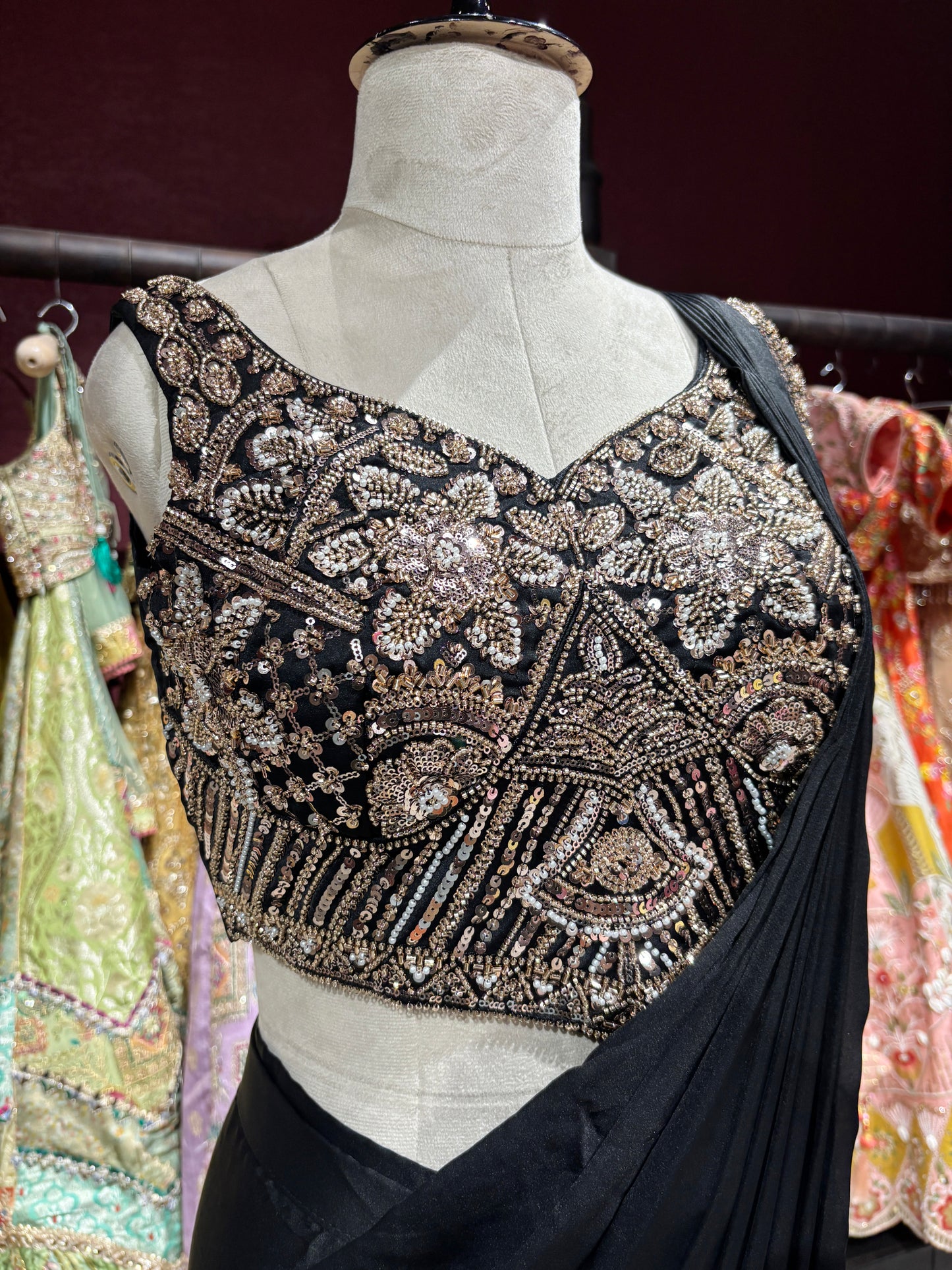 Classic Black Designer Saree with Hand-Embellished Sequin Blouse