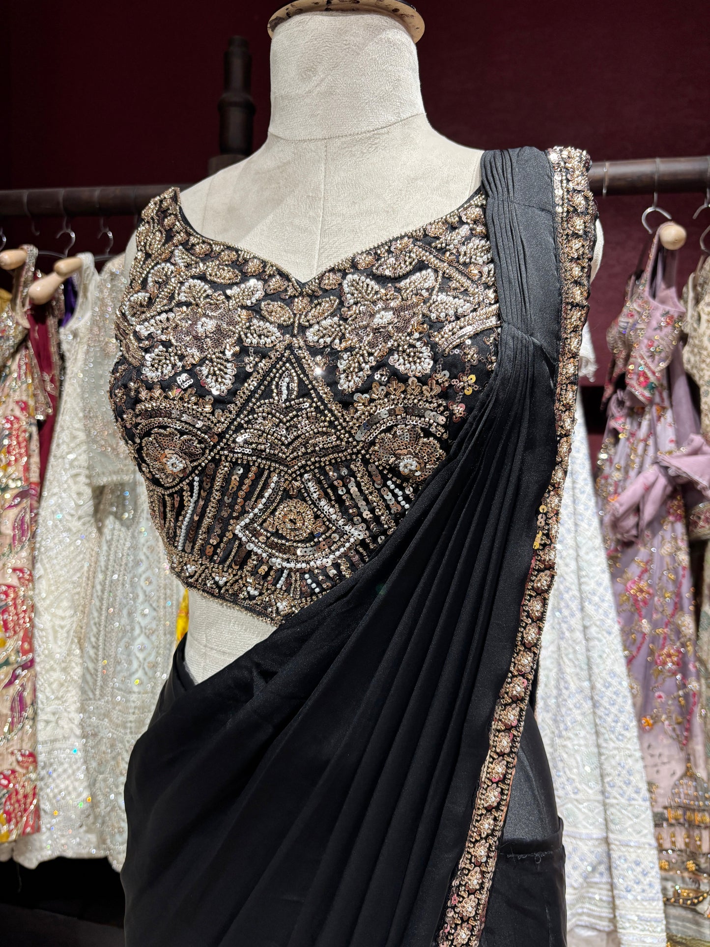 Classic Black Designer Saree with Hand-Embellished Sequin Blouse