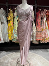 Dusty Rose Shimmer Drape Saree with Hand-Embroidered Designer Blouse