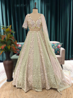 Embroidered Lehenga with Sequin Adornments & Sheer Dupatta