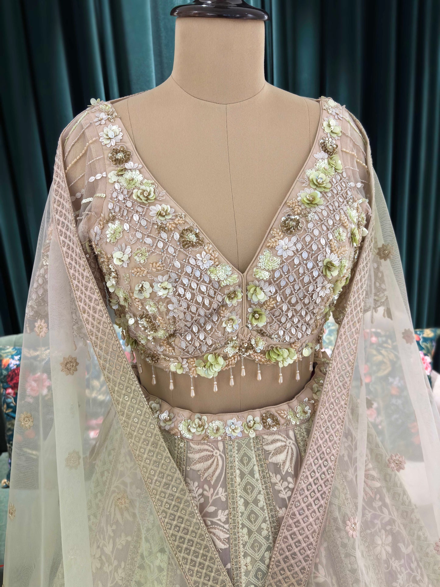 Embroidered Lehenga with Sequin Adornments & Sheer Dupatta