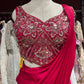 Hot Pink Designer Drape Saree with Heavily Embellished Crystal Work Blouse