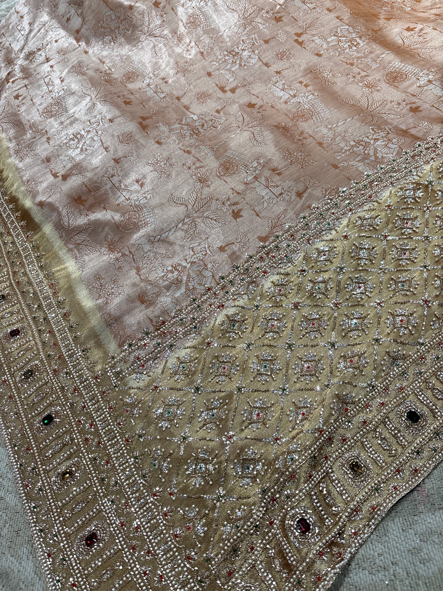 Premium Brown Silk Saree with Heavy Pearl & Stone Embroidered Border
