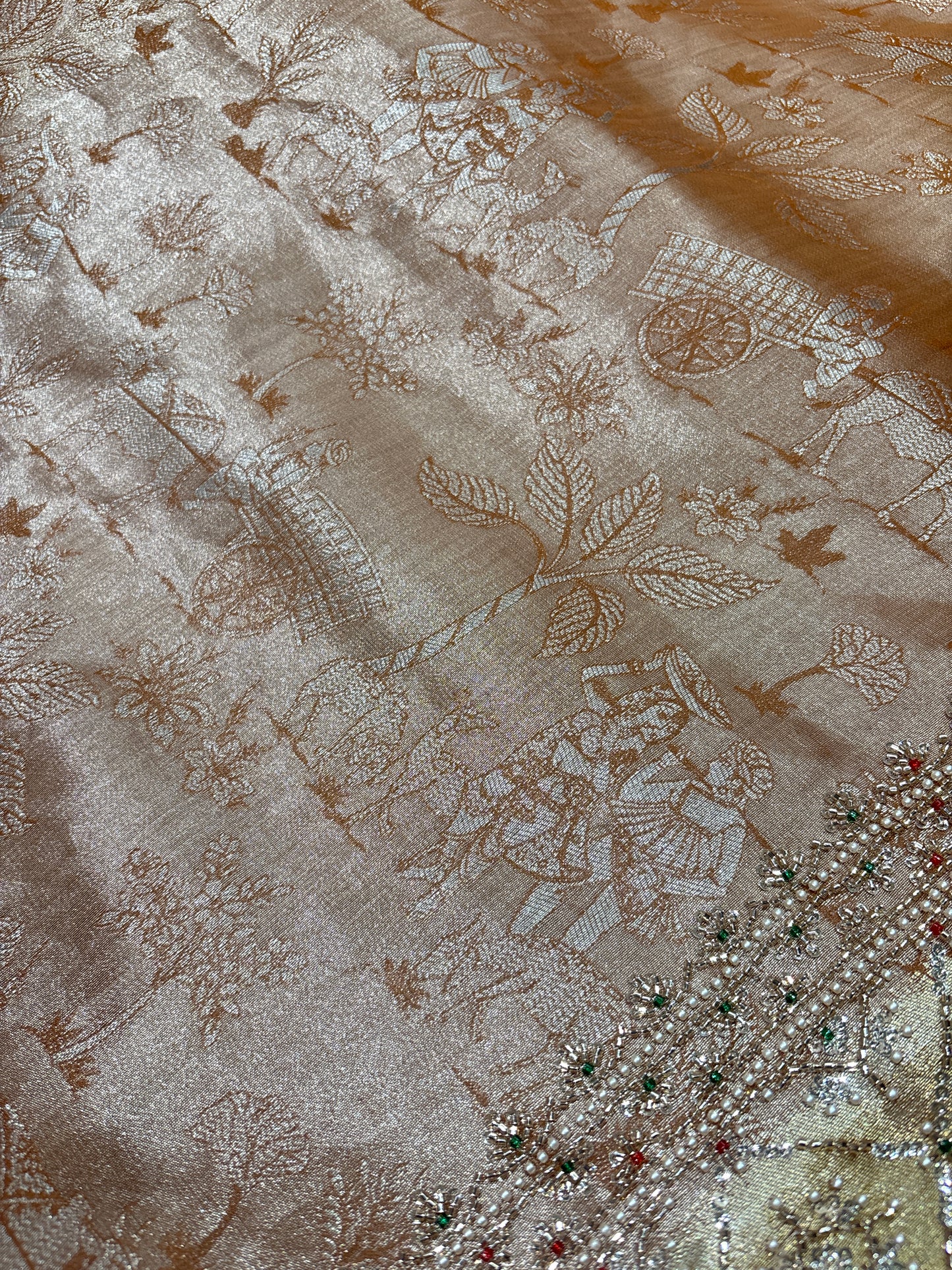 Premium Brown Silk Saree with Heavy Pearl & Stone Embroidered Border