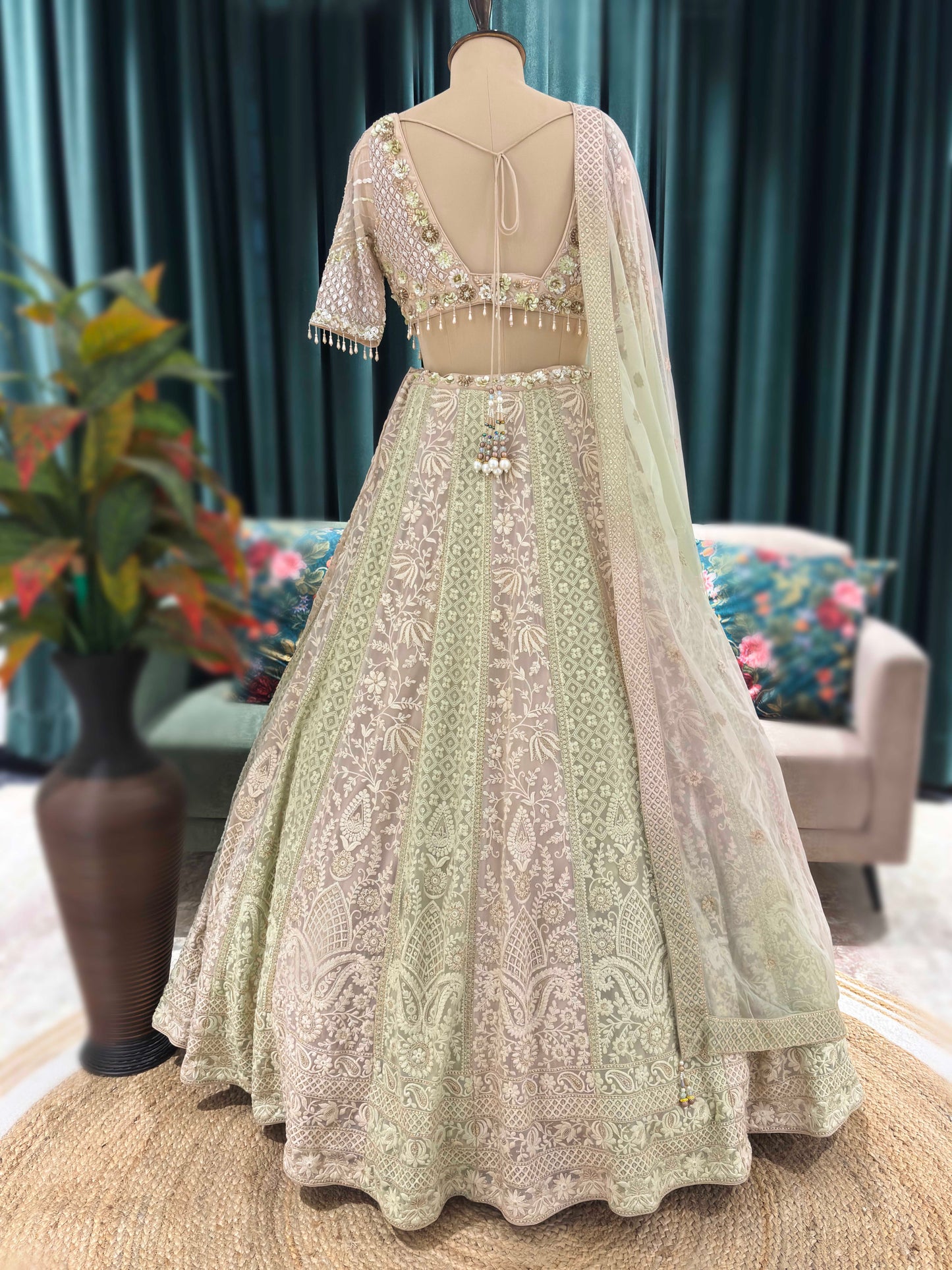 Embroidered Lehenga with Sequin Adornments & Sheer Dupatta