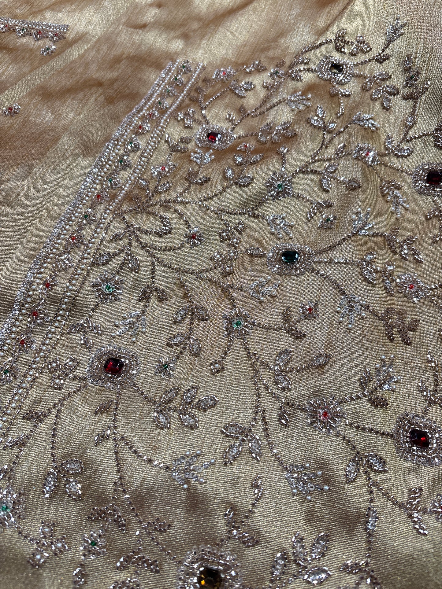 Elegant Ivory Silk Saree with Peacock & Floral Hand Embroidery