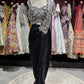 Black Designer Drape Saree with Silver Floral Embroidered Blouse