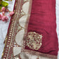 Wine Designer Saree with Sequin Embroidered Border & Floral Handwork