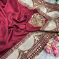 Wine Designer Saree with Sequin Embroidered Border & Floral Handwork