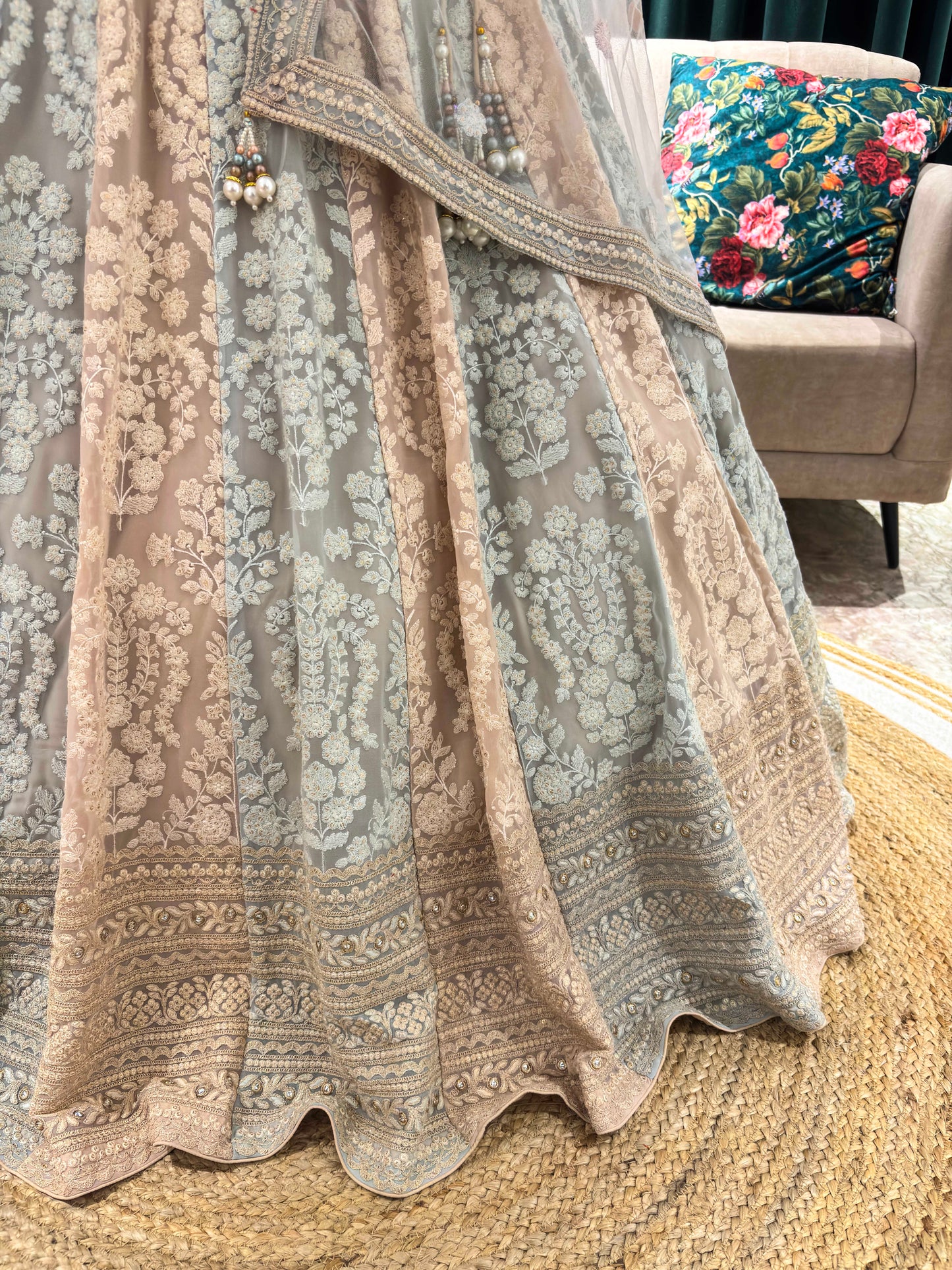 Graceful Lehenga with Sequin Adornments & Sheer Dupatta