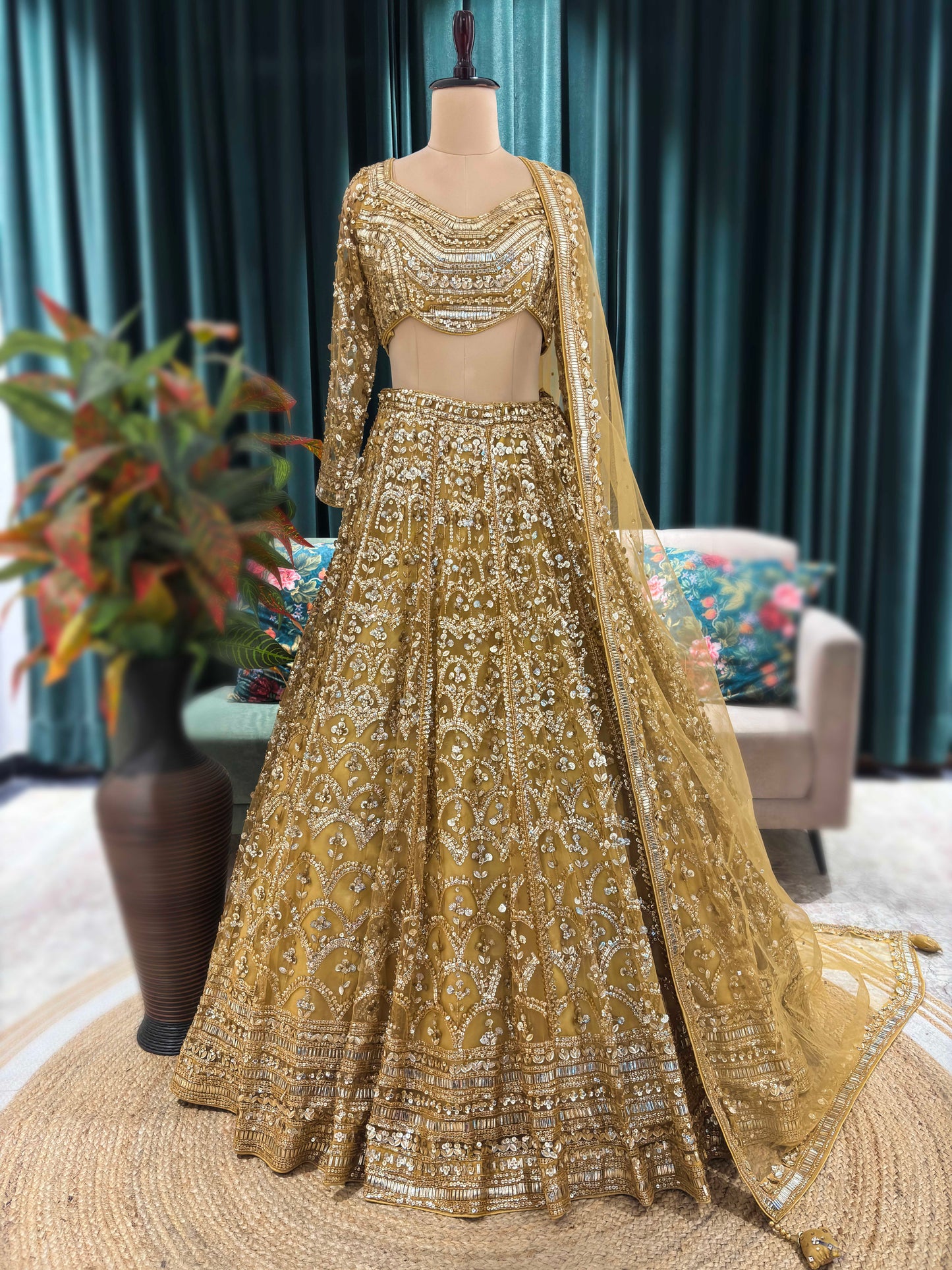 Regal Sunehri Grand Lehenga With Luxe Mirror Embellishment