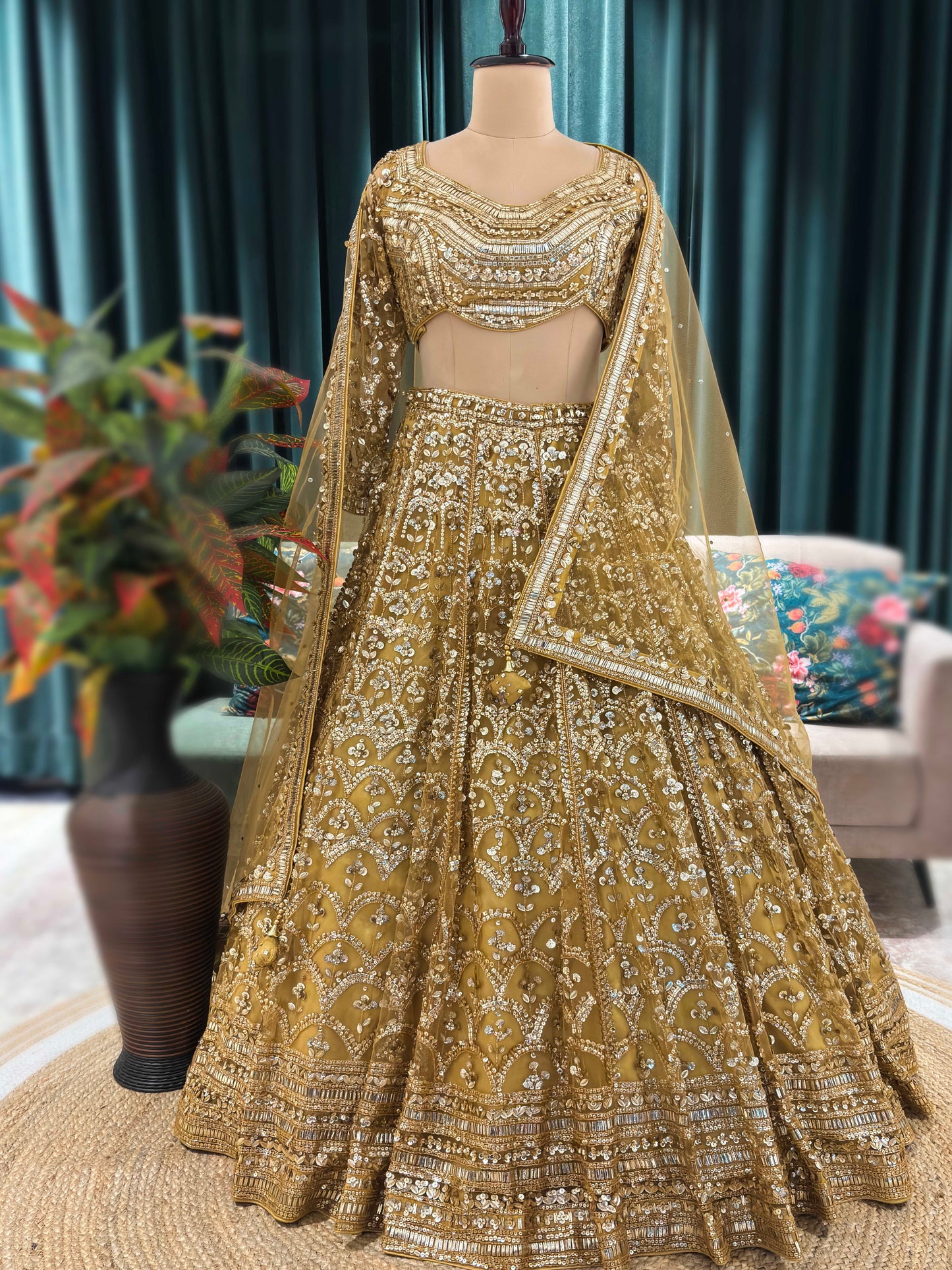 Regal Sunehri Grand Lehenga With Luxe Mirror Embellishment