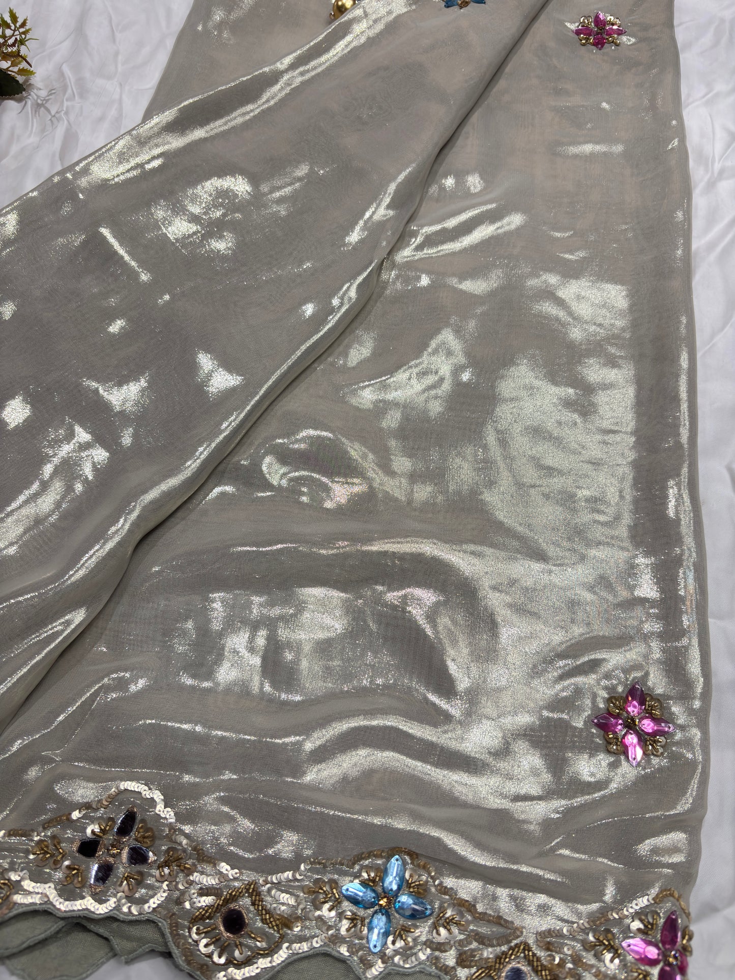 Designer Saree with Heavy Mirror & Multicolor Stone Embroidery Work