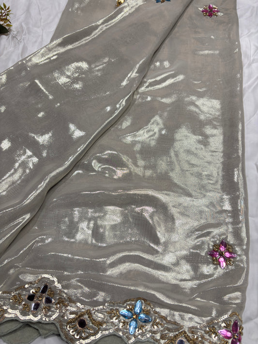 Designer Saree with Heavy Mirror & Multicolor Stone Embroidery Work