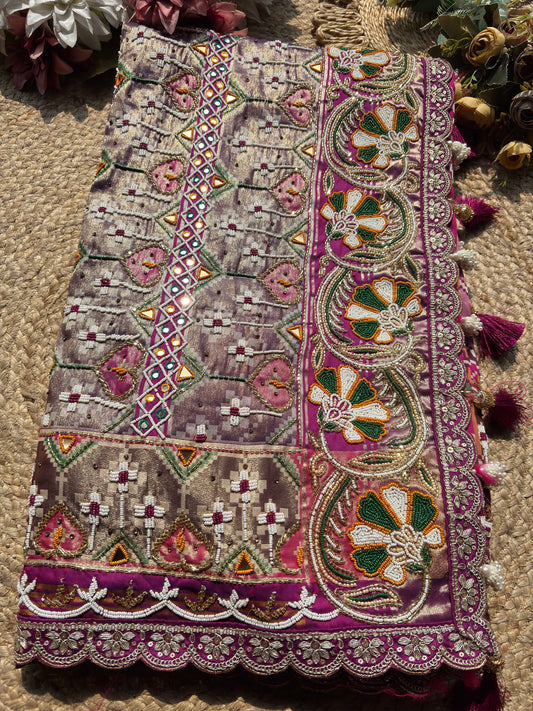 Designer Patola Saree with Heavy Multicolor Floral Embroidery