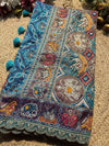 Royal Teal Blue Designer Saree with Multicolor Paisley Embroidery Work