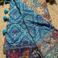 Royal Teal Blue Designer Saree with Multicolor Paisley Embroidery Work