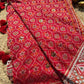 Royal Red Patola-Inspired Designer Saree with Intricate Beadwork, Traditional Motifs and Scalloped Lace Border