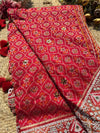 Royal Red Patola Designer Saree with Intricate Beadwork