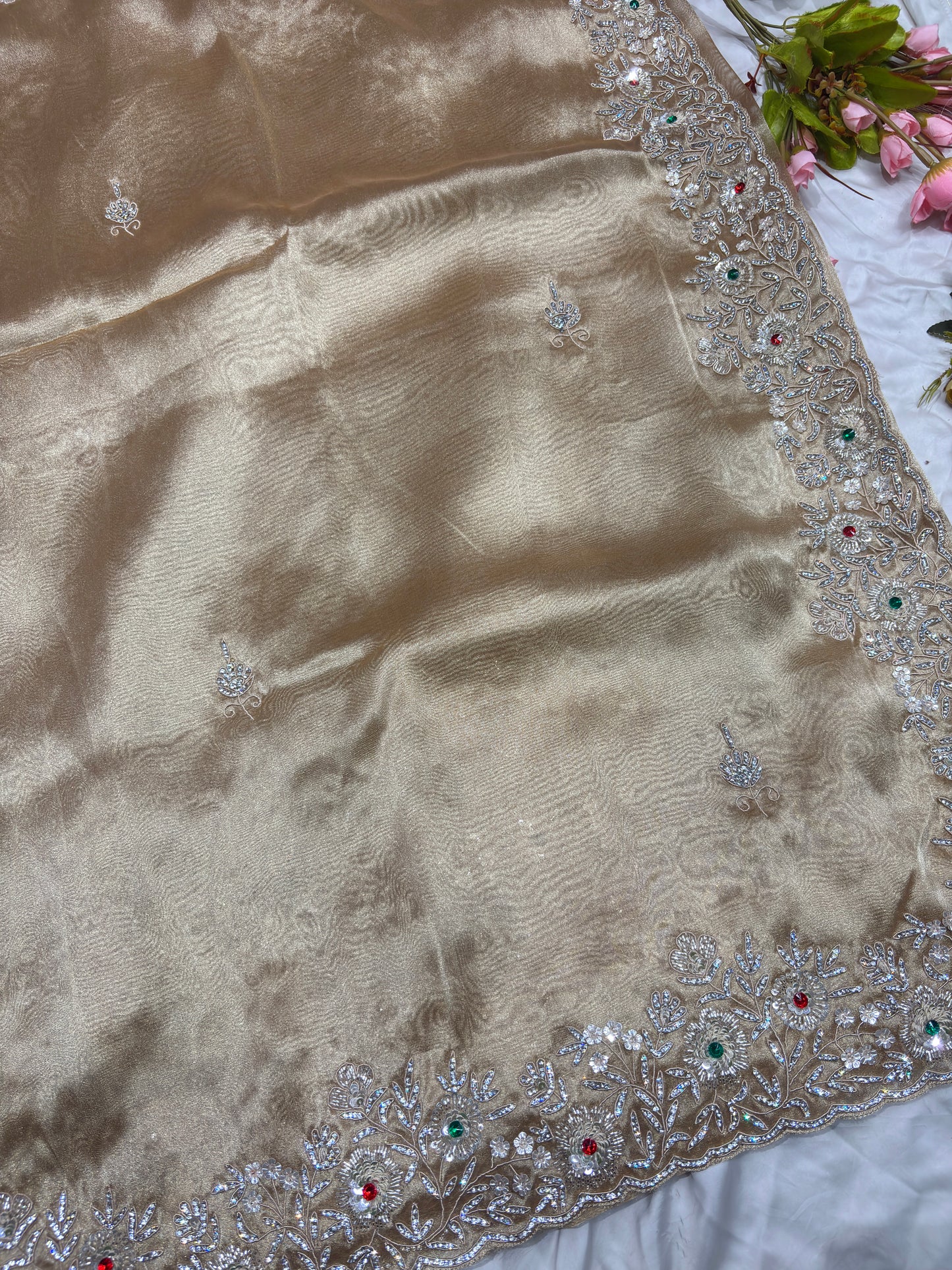 Luxury Golden Saree with Heavy Hand Embroidery Border