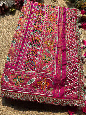 Royal Rani Pink Designer Saree with Floral Embroidery Work