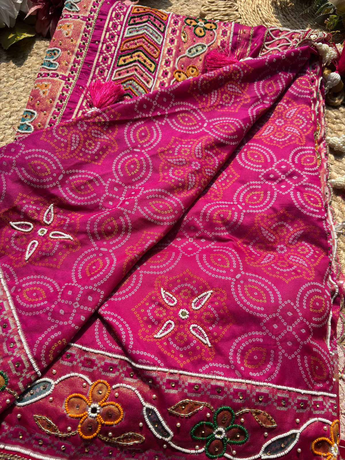 Royal Rani Pink Designer Saree with Floral Embroidery Work