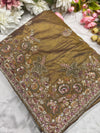 Luxury Antique Gold Saree with Heavy Floral Butterfly Embroidery